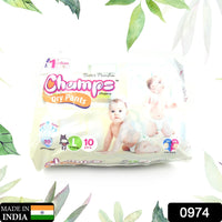 0974 Large Champs Dry Pants Style Diaper- Large (10 pcs) Best for Travel Absorption, Champs Baby Diapers, Champs Soft and Dry Baby Diaper Pants (L,10 Pcs )