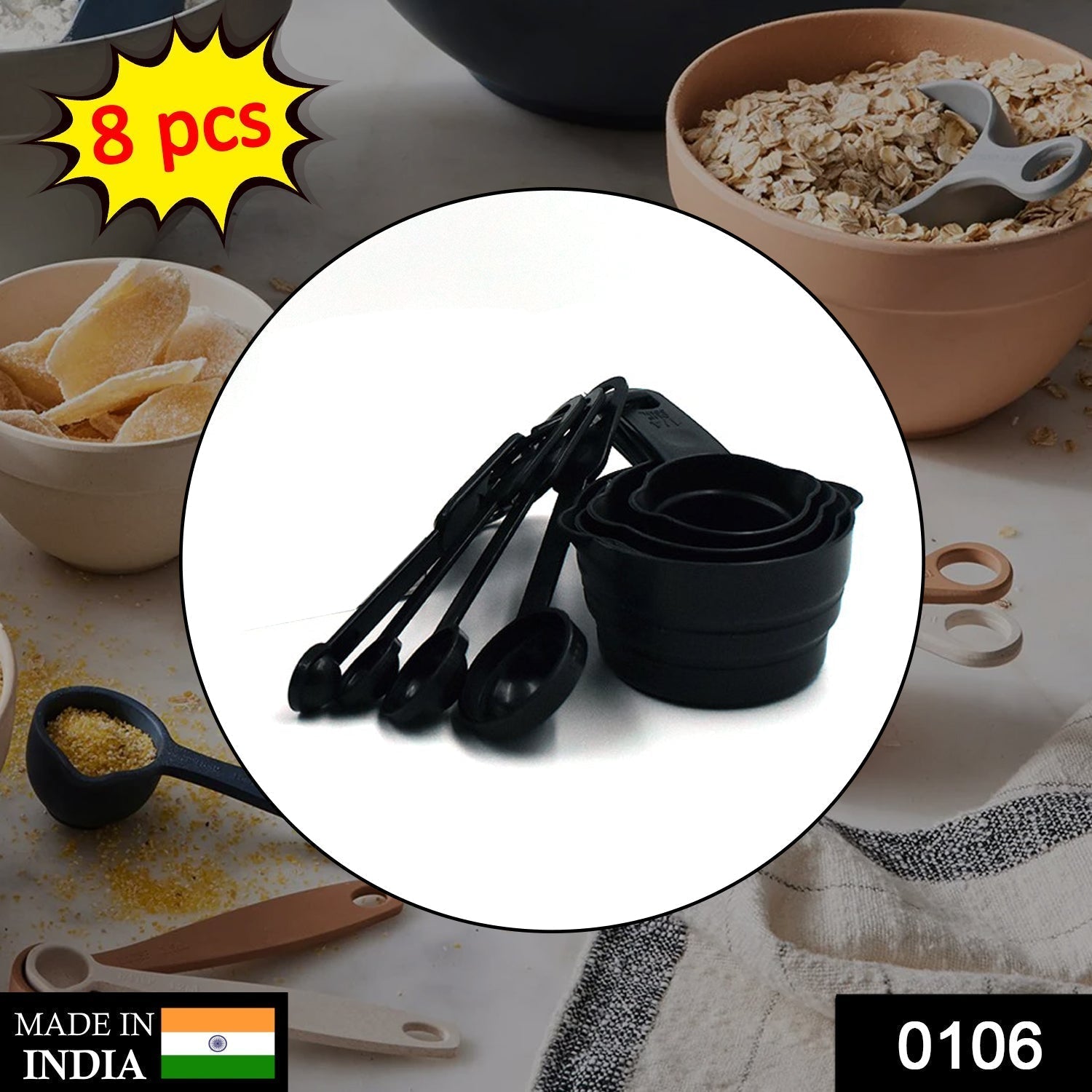 106 Plastic Measuring Cups and Spoons (8 Pcs, Black) bhavnagar mall