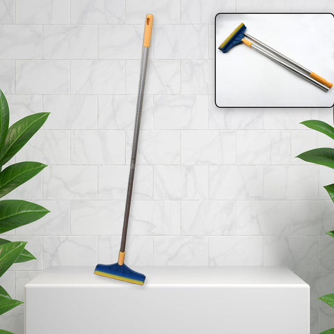 7928 2 in 1 Cleaning Brush & Wiper , Long Handle Floor Brush, Rotatable Cleaning Brush for Bathroom, Kitchen, 120 Degree Triangular Rotating Brush Head with Wiper