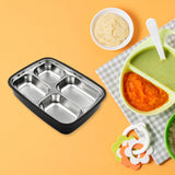 2979A Black Transparent 4 Compartment Lunch Box for Kids and adults, Stainless Steel Lunch Box with 4 Compartments For Office, Travel, School, Home