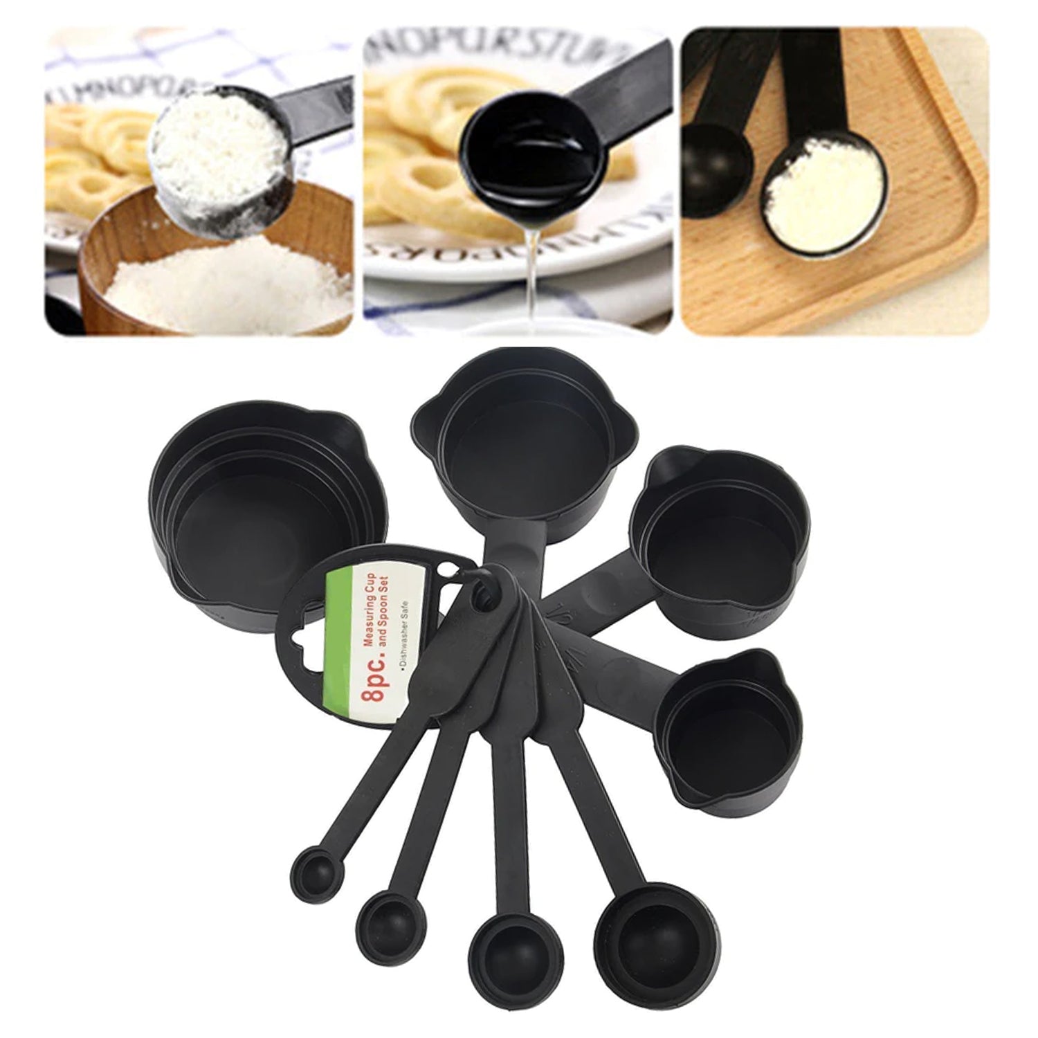 106 Plastic Measuring Cups and Spoons (8 Pcs, Black) bhavnagar mall