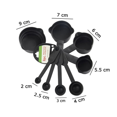 106 Plastic Measuring Cups and Spoons (8 Pcs, Black) bhavnagar mall