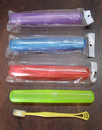 12721 2 in 1 Soft Toothbrush and Tongue With Toothbrush Cover Cleaner Scraper for Men and Women, Kids, Adults Plastic Toothbrush Cover / Case / Holder (1 Pc)