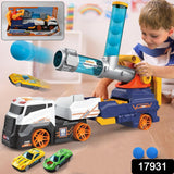 17931 Truck Toys for Kids, Large Truck Toys Include 2 Racing Cars+4 Ball, with Light & Sounds, Eejection & Shooting Transport Cars Toy, Gifts for Boys Girls (Battery Not Included)