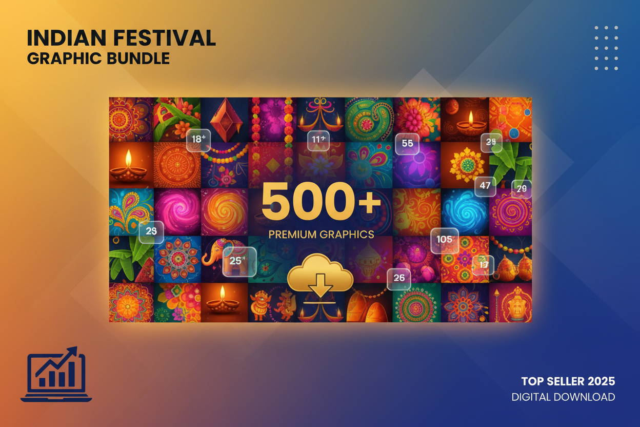 generate image for Discover 500 Indian Festival Graphic Bundle, a top-selling digital product for entrepreneurs &amp; learners. Immediate access, trending resources, best rate, and high-demand for 2025. Boost your skills or business with premium quality!