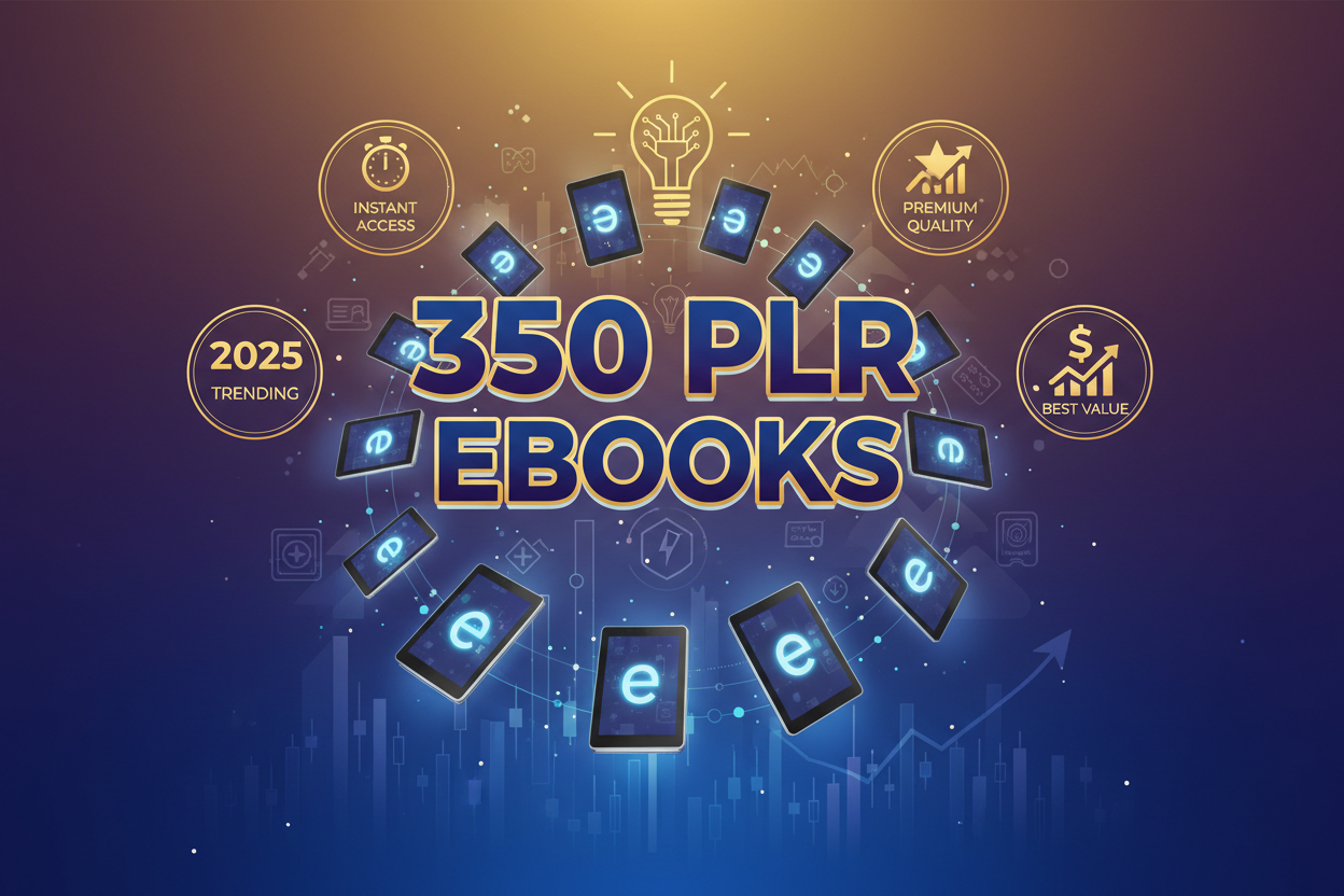 generate seo ranking engaging product image for Discover 350 PLR EBOOKS, a top-selling digital product for entrepreneurs &amp; learners. Immediate access, trending resources, best rate, and high-demand for 2025. Boost your skills or business with premium quality!