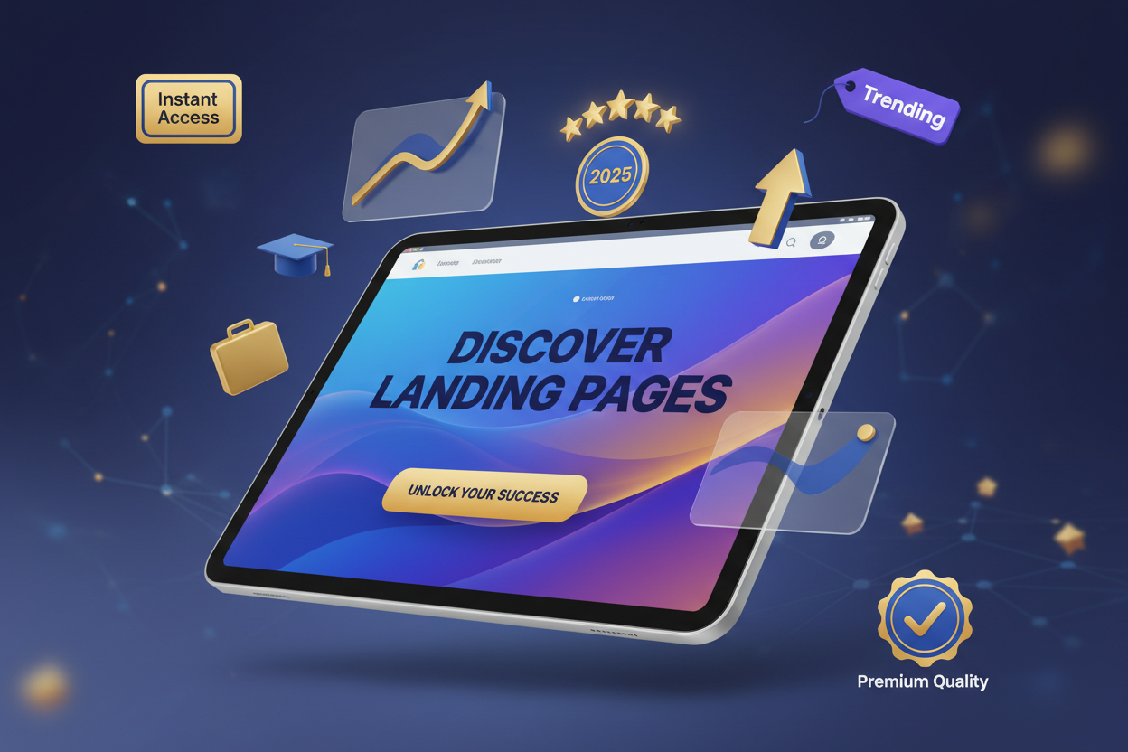 generate seo ranking engaging product image for Discover Landing Pages, a top-selling digital product for entrepreneurs &amp; learners. Immediate access, trending resources, best rate, and high-demand for 2025. Boost your skills or business with premium quality!